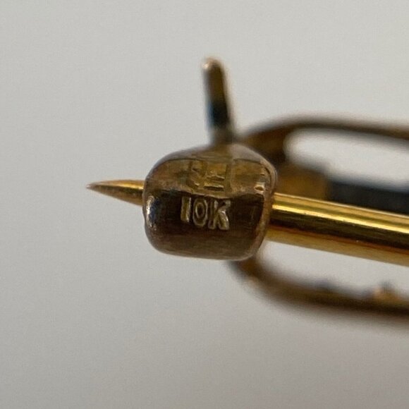 Vintage 10k Solid Yellow Gold Pearl Leaf Accents Bar Shaped Brooch Pin - Picture 4 of 7